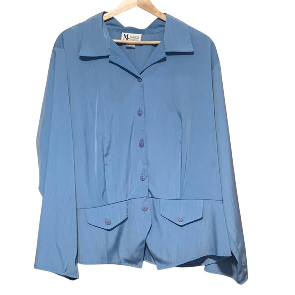 Maggie Sweet‎ Womens Size 1X Plus Button Up Shirt Blouse Blue